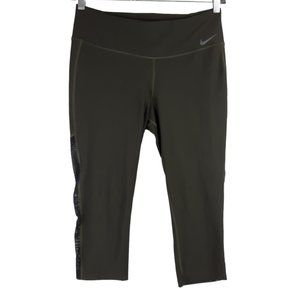 Nike Dri-Fit Dark Green Cropped Leggings Side Mesh Capri Size Large